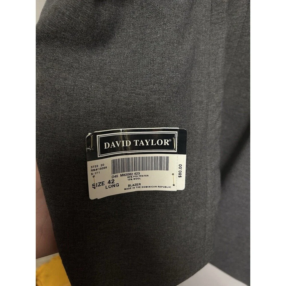 David Taylor Blazer Charcoal Grey Gold Button Single Vented Mens 42L NWT
